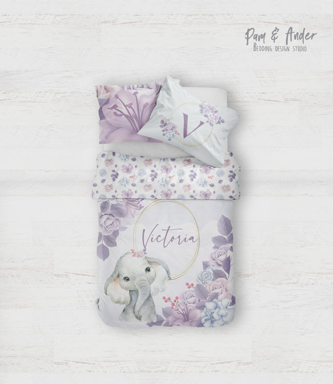Elephant purple bedding set Hover Image