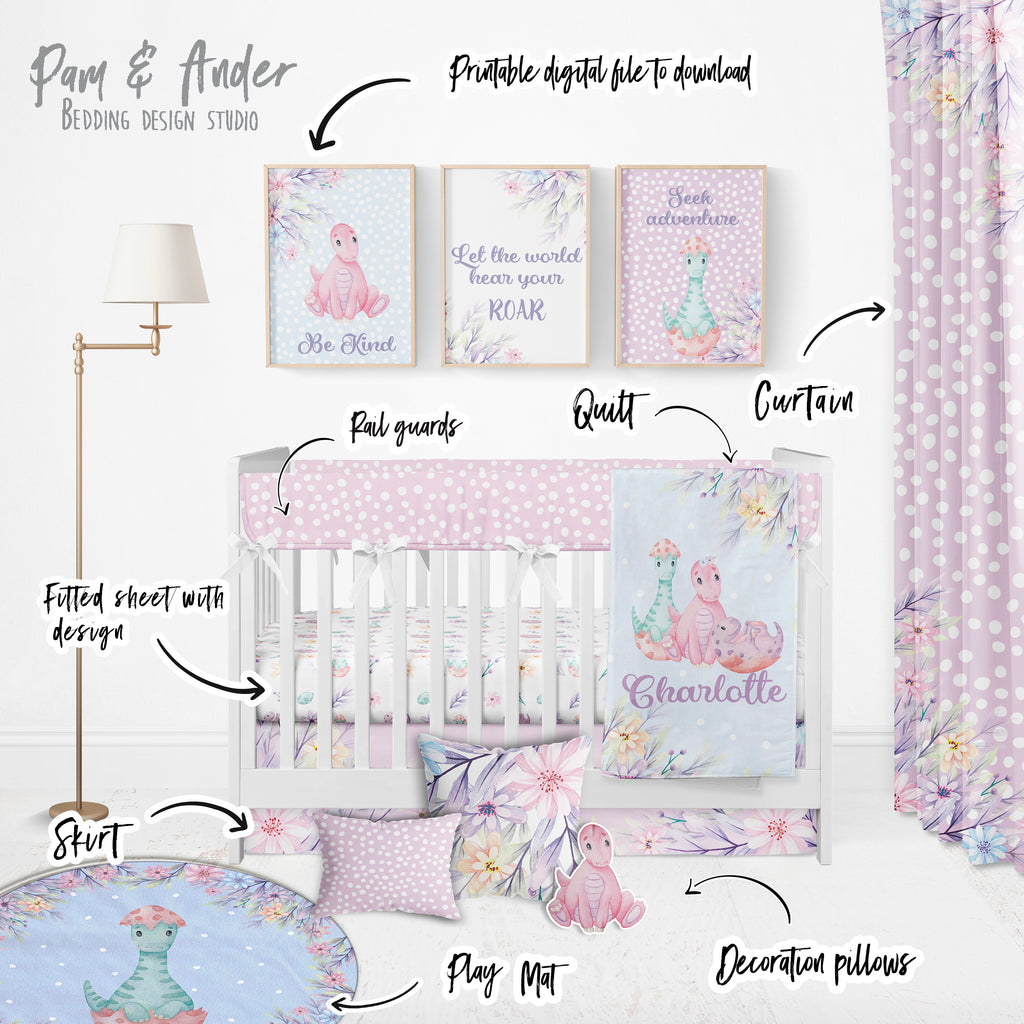 Dinosaur Girl Crib Bedding set