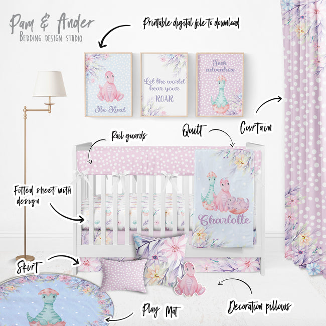 Dinosaur Girl Crib Bedding set Main Image