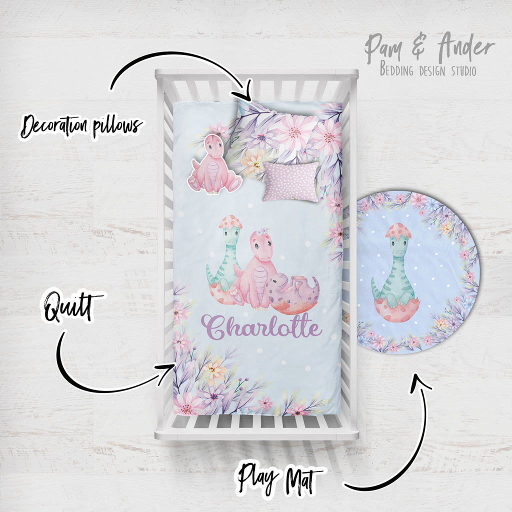 Dinosaur Girl Crib Bedding set