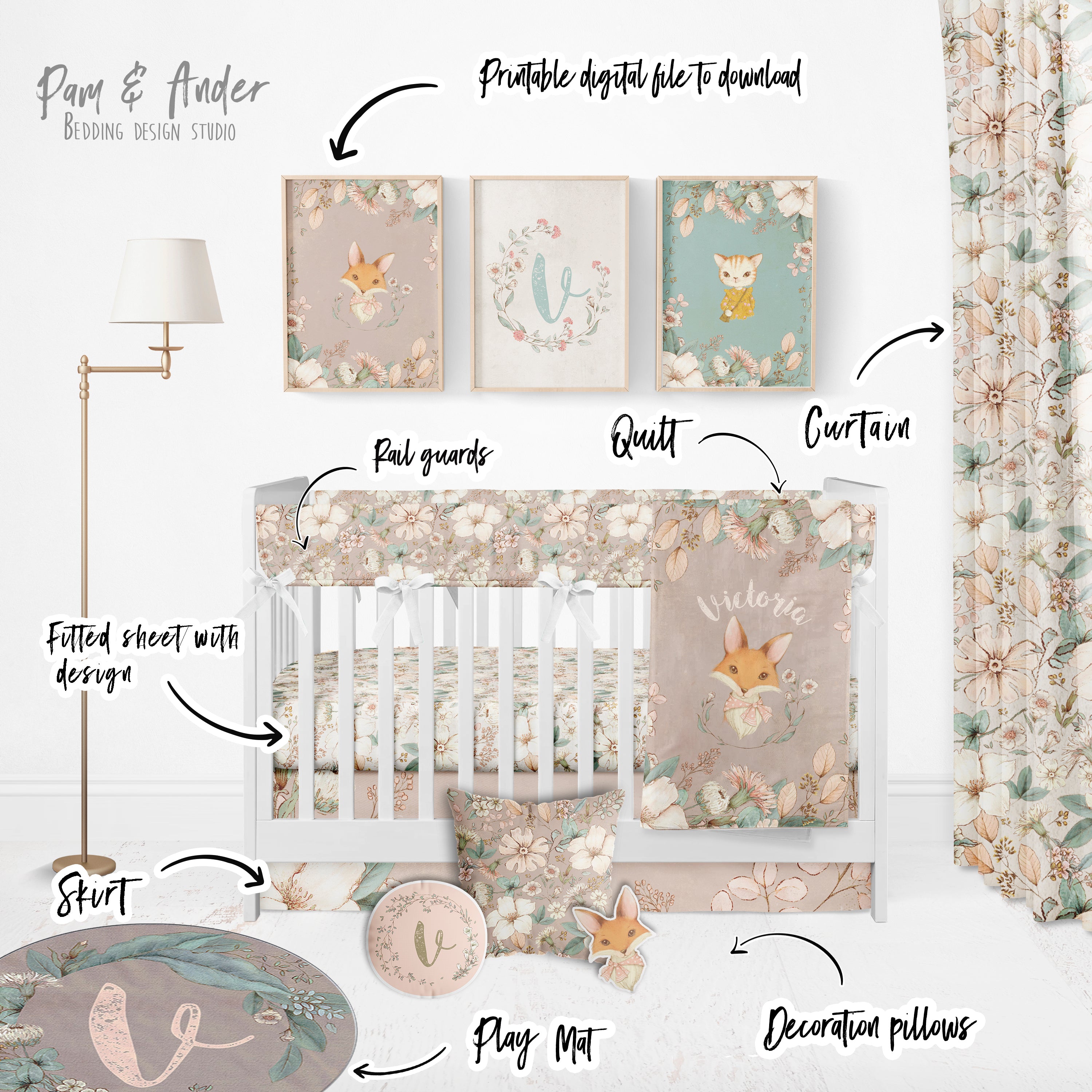 Floral Vintage Crib Bedding Set