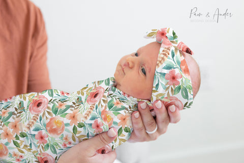 Feather Floral Baby Girl Swaddle Set