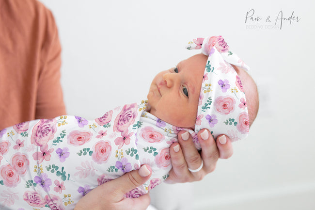 Pink Floral Baby Girl Swaddle Set Hover Image