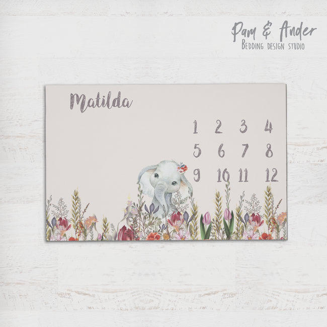 Elephant beige milestone blanket Hover Image