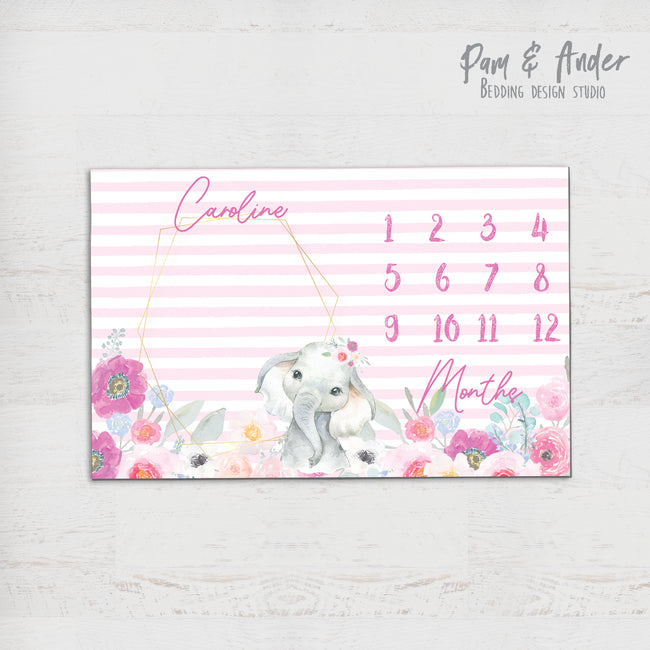 Elephant pink milestone blanket Hover Image