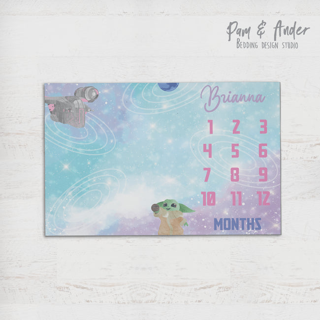 Baby yoda girl milestone blanket Hover Image