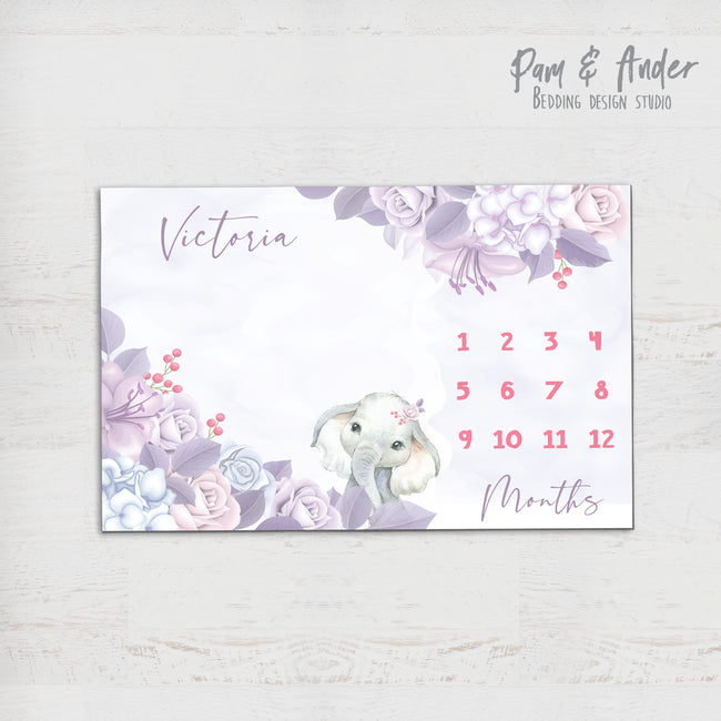 Elephant purple milestone blanket Hover Image