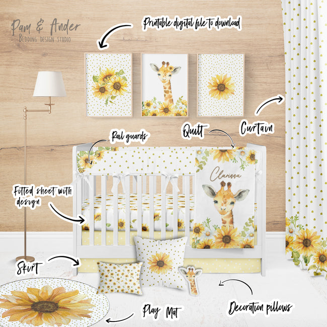 Sunflower and Giraffe Crib Bedding Set Main Image