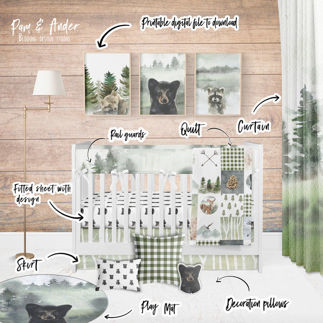 Woodland Bear Crib Bedding Set Main Image
