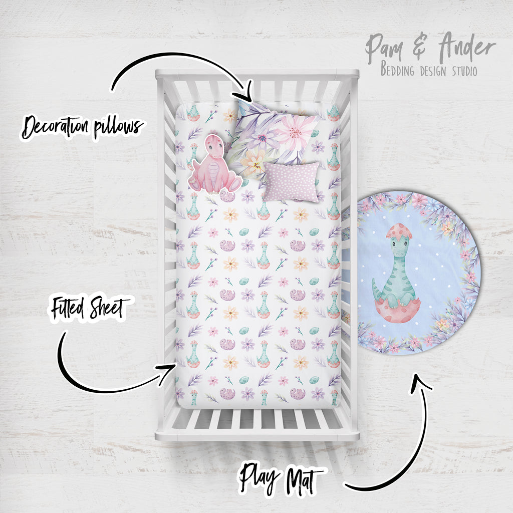 Dinosaur Girl Crib Bedding set