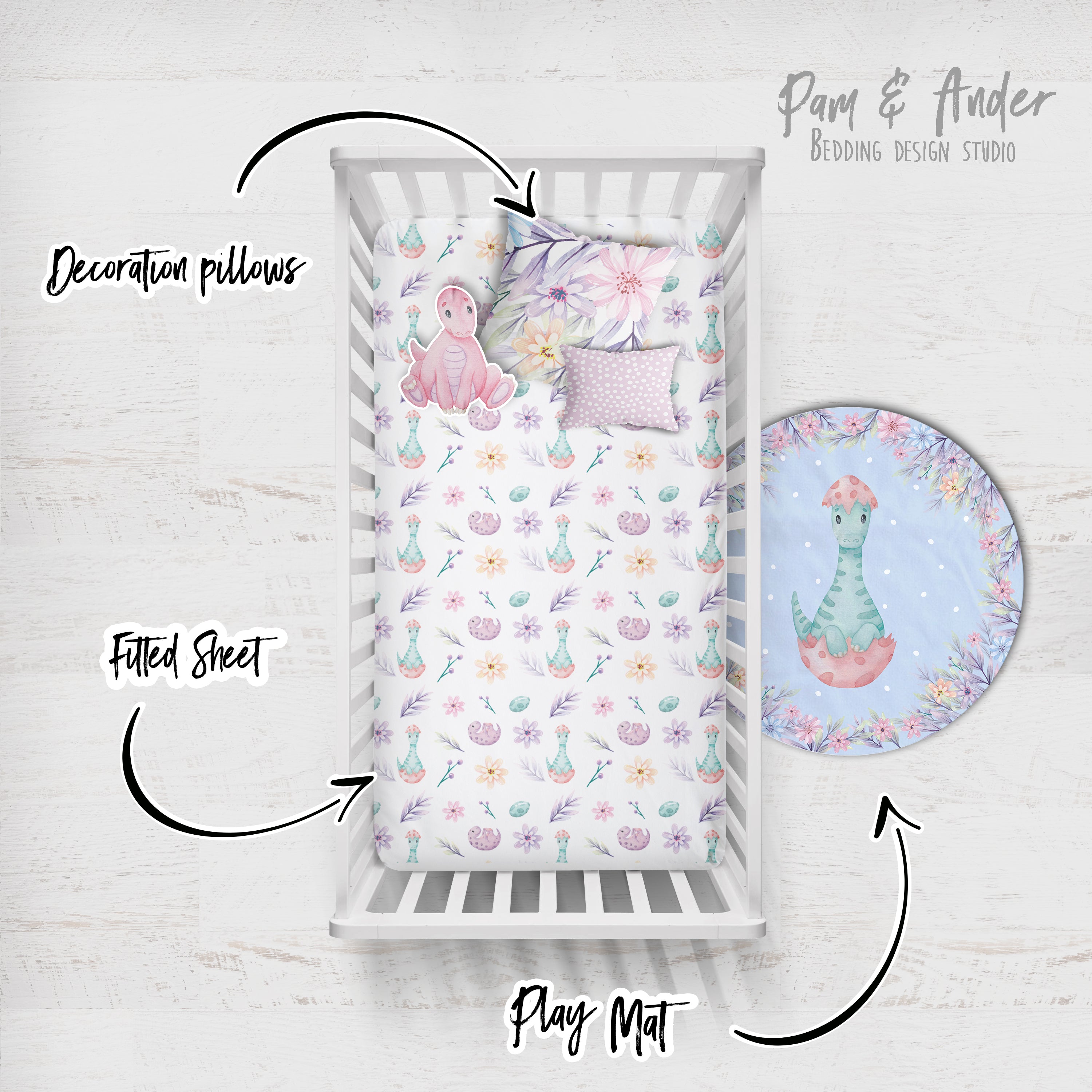 Dinosaur Girl Crib Bedding set