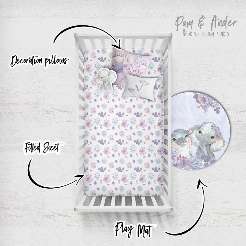 Elephant purple Crib Bedding Set