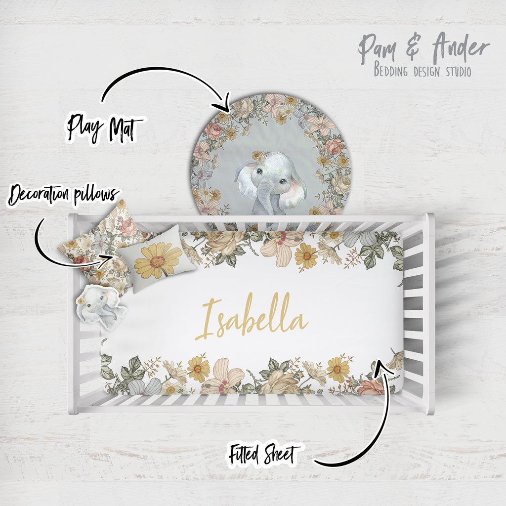 Elephant and vintage flowers Build your Bundle